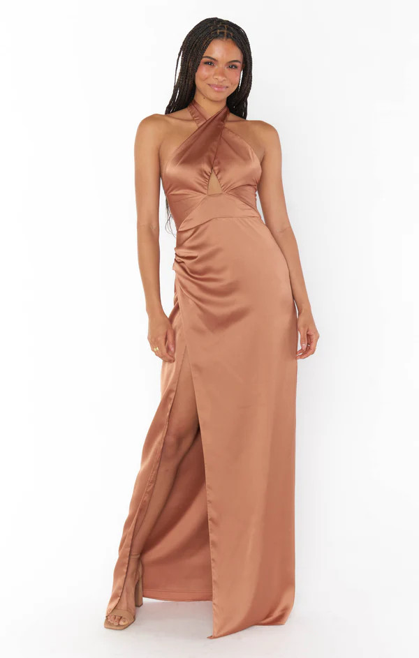 Adele Halter Maxi Dress ~ Copper Luxe Satin | Show Me Your Mumu