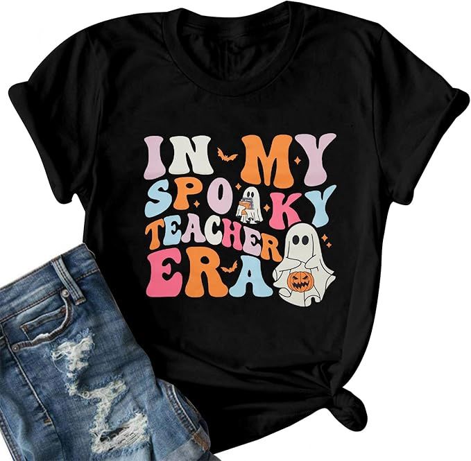 Halloween Teacher Shirt Women Spooky Teacher T-Shirt Teacher Life Tee Halloween Season Long Sleev... | Amazon (US)