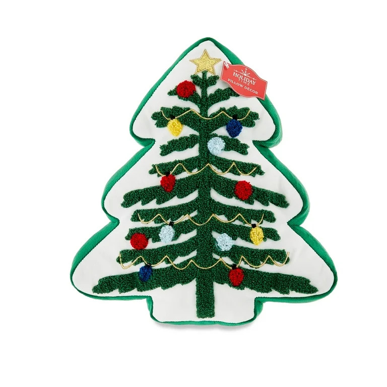 Green & White Velvet Decorative Christmas Tree Pillow, 13 in, by Holiday Time - Walmart.com | Walmart (US)
