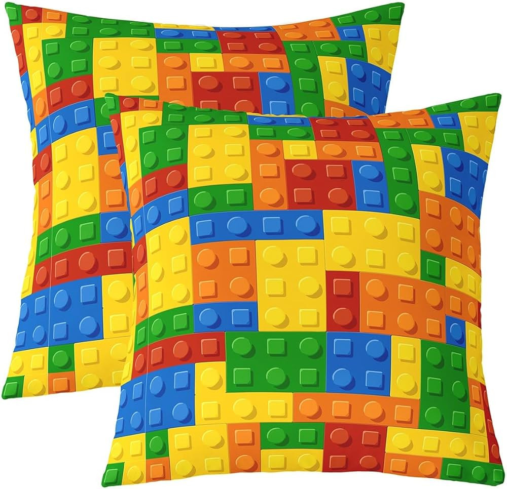 Feelyou Set of 2 Games Throw Pillow Covers, Color Building Blocks Cushion Case for Home Living Ro... | Amazon (US)