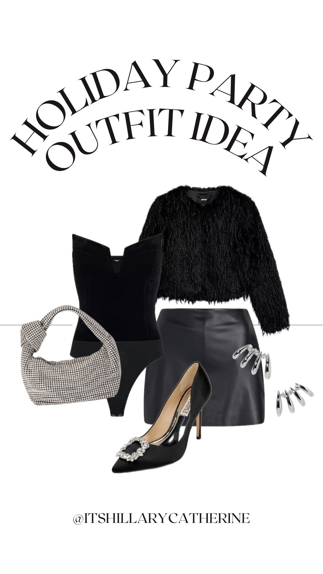 Holiday party outfit idea, black strapless, bodysuit, leather skort, black heels, party bag, nye outfit, glam outfit

#LTKHoliday #LTKSeasonal #LTKParties