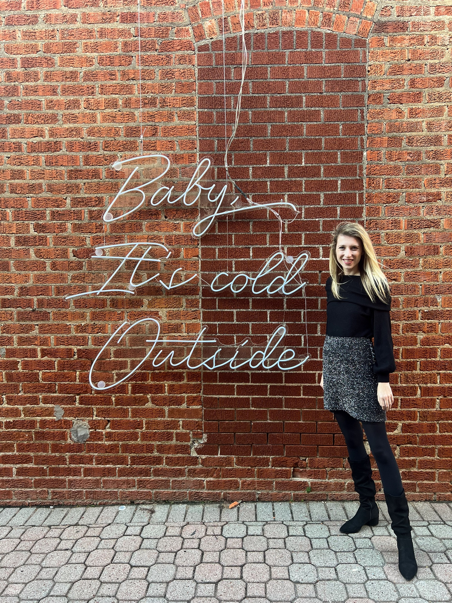 Baby it’s cold outside ❄️ Sharing a seasonal holiday look! Black sequin skirt paired with a black off the shoulder sweater! Black leggings and my favorite is the black knee high boots that are very universal! 

#LTKshoecrush #LTKSeasonal #LTKHoliday