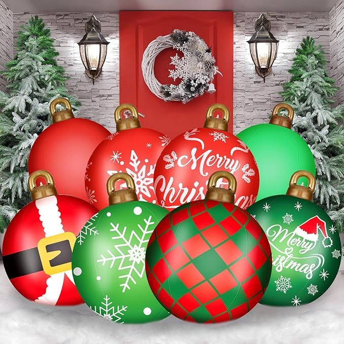 Jetec 32 Inch Giant PVC Christmas Decorated Ball Inflatable Outdoor Holiday Yard Decorations Chri... | Amazon (US)