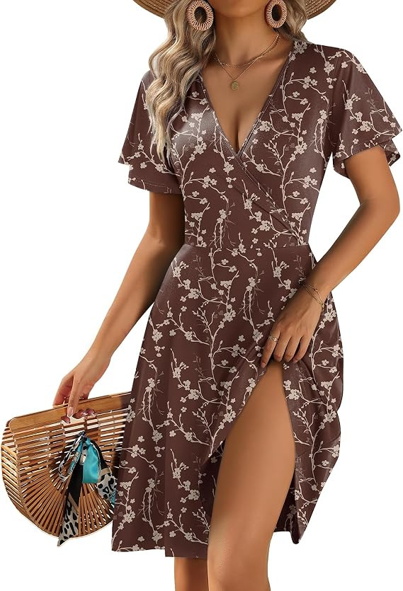Zeagoo Womens Summer Dresses Wrap V Neck Dress Floral A-Line Ruffle Sleeve Casual Sundress with P... | Amazon (US)