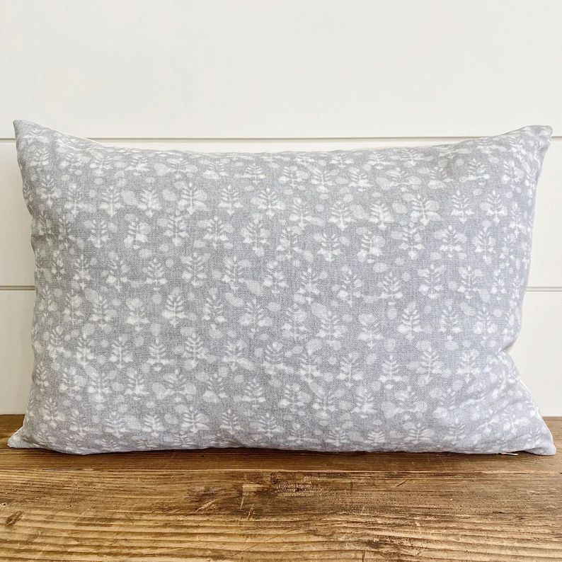 WILLOW || Gray & White Floral Pillow Cover • Neutral Pillow • Gray and White Pillow • Gray ... | Etsy (US)