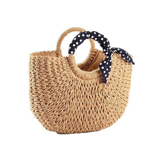 YOUNG-X Handmade Straw Purse Hobo Mini Tote Natural Vintage Bag, Women Round Handle Ring Rattan ... | Amazon (US)