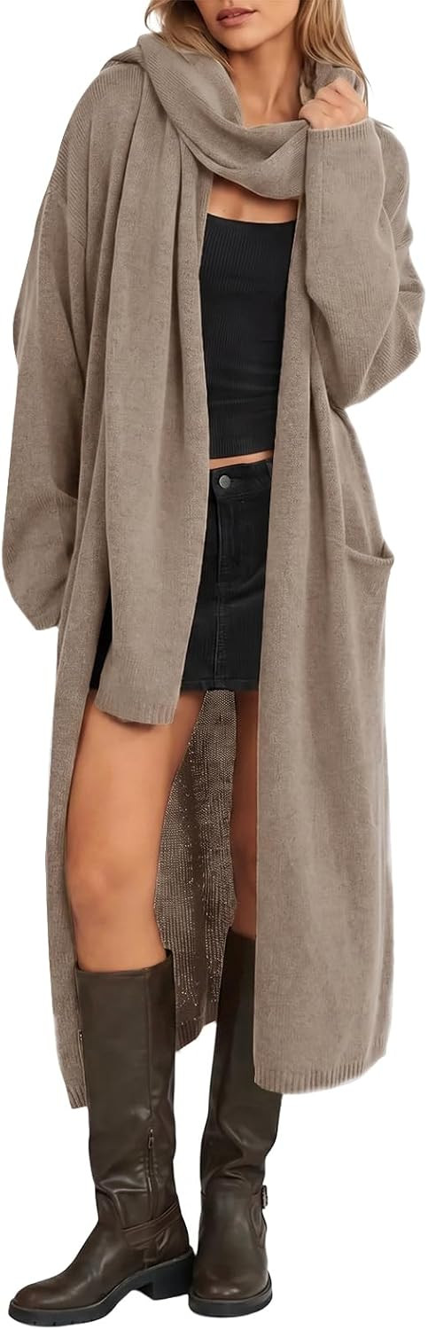 Cicy Bell Womens Long Cardigans Open Front Knit Sweater Coats with Scarf | Amazon (US)