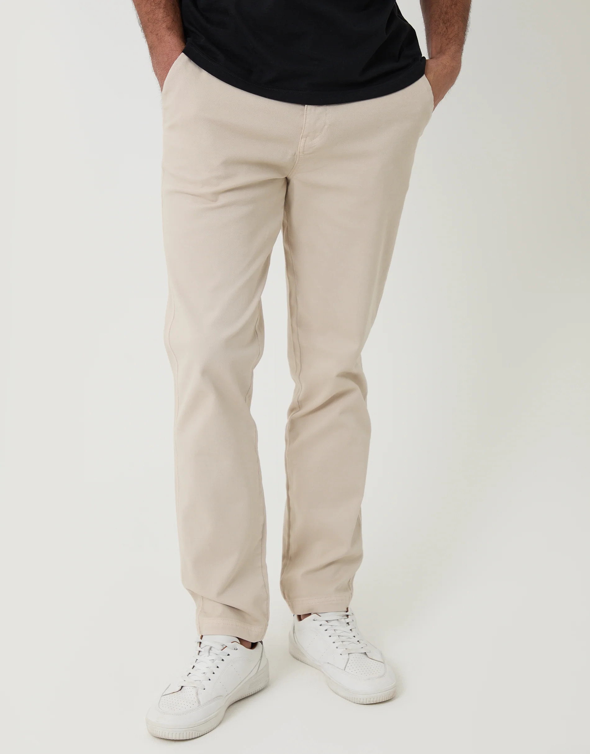 Light Stone Elasticated Waist Chino Trousers | Threadbare