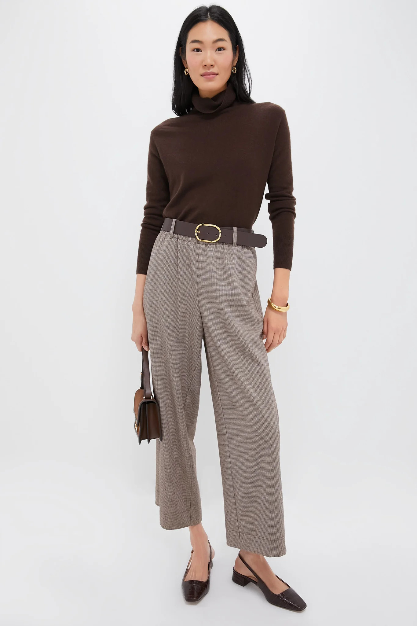 Brown Plaid Cropped Flare Carlton Pants | Tuckernuck (US)