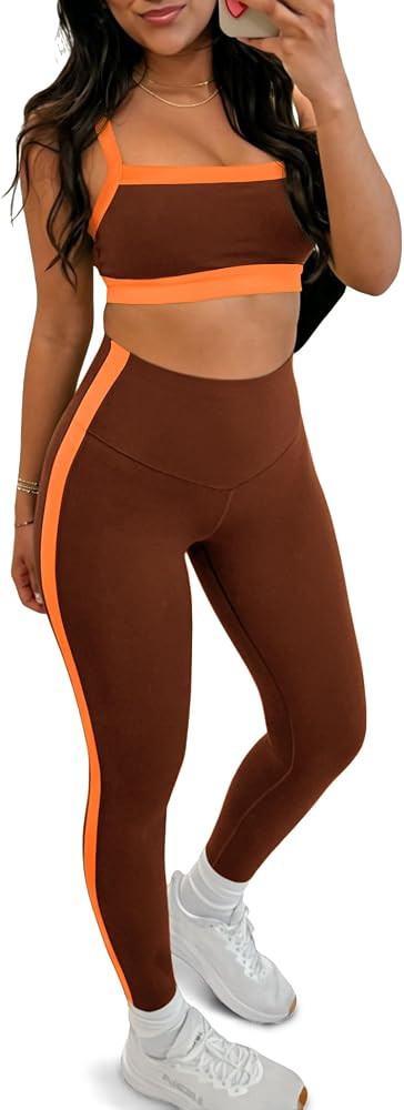 Aoysky Womens 2 Piece Workout Sets Color Block High Waisted Yoga Outfits | Amazon (US)