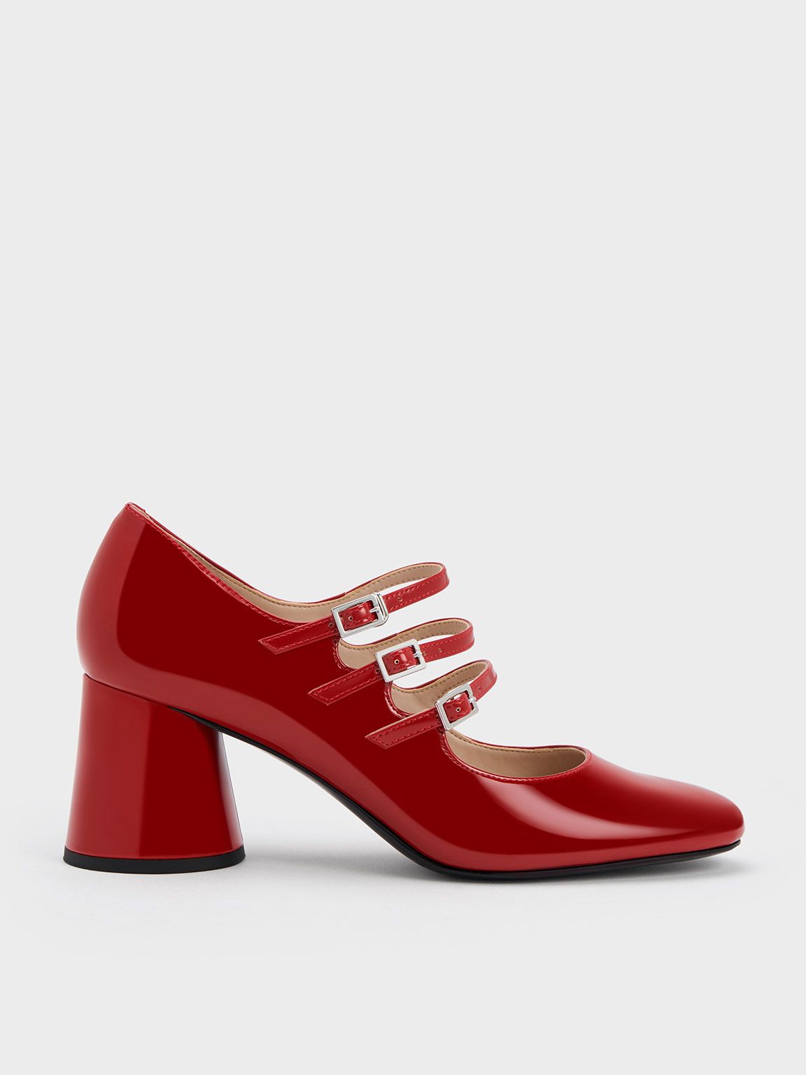Claudie Patent Buckled Mary Janes
 - Red | Charles & Keith US