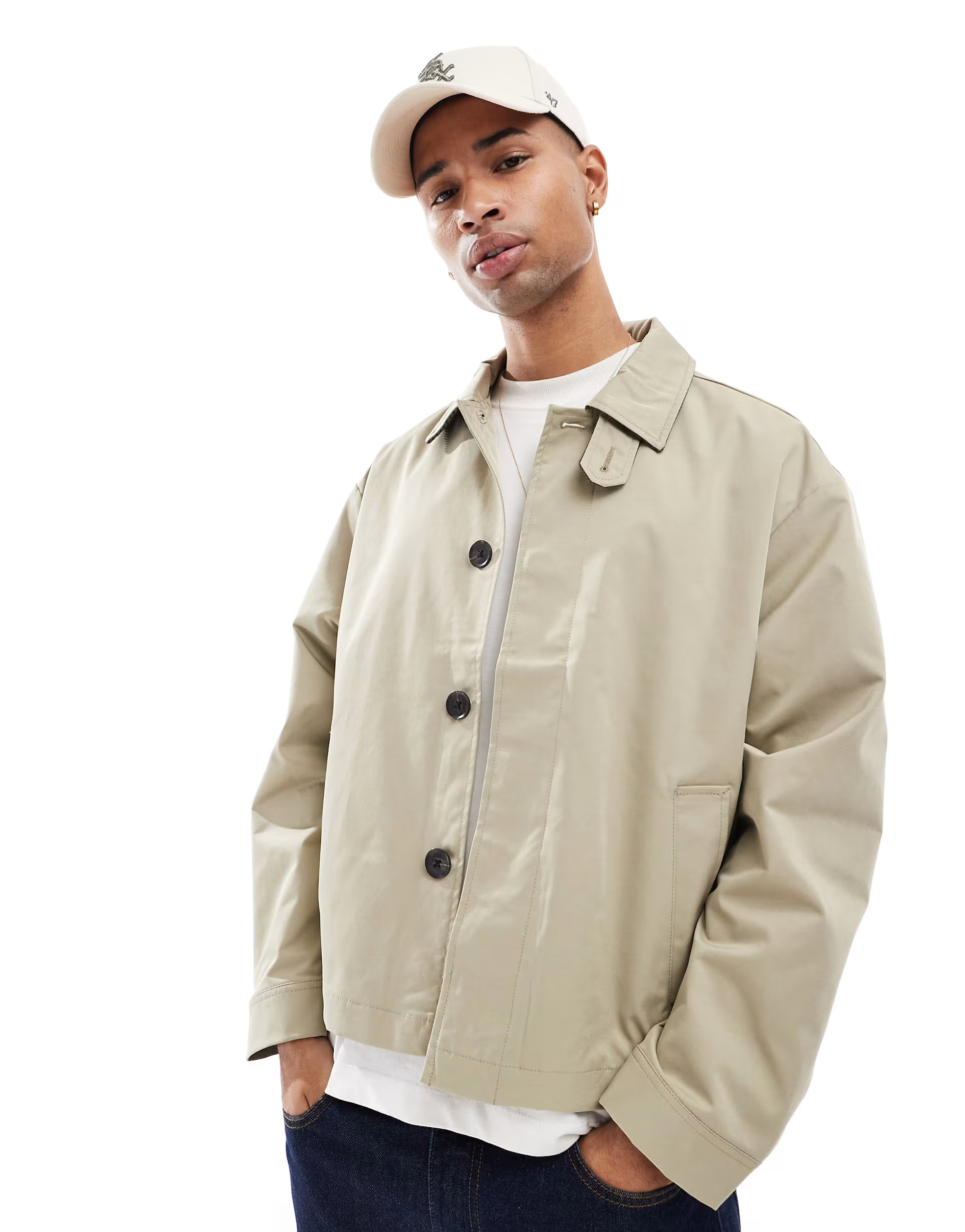 Jack & Jones cropped trench jacket in beige | ASOS (Global)