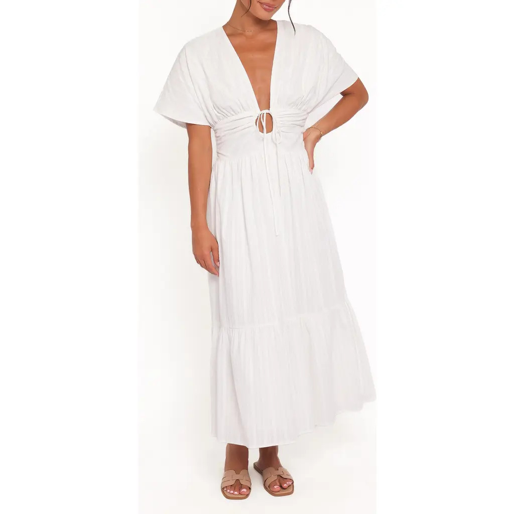 Petal & Pup Edel Plunge Neck Cotton Maxi Dress in White at Nordstrom, Size X-Large | Nordstrom