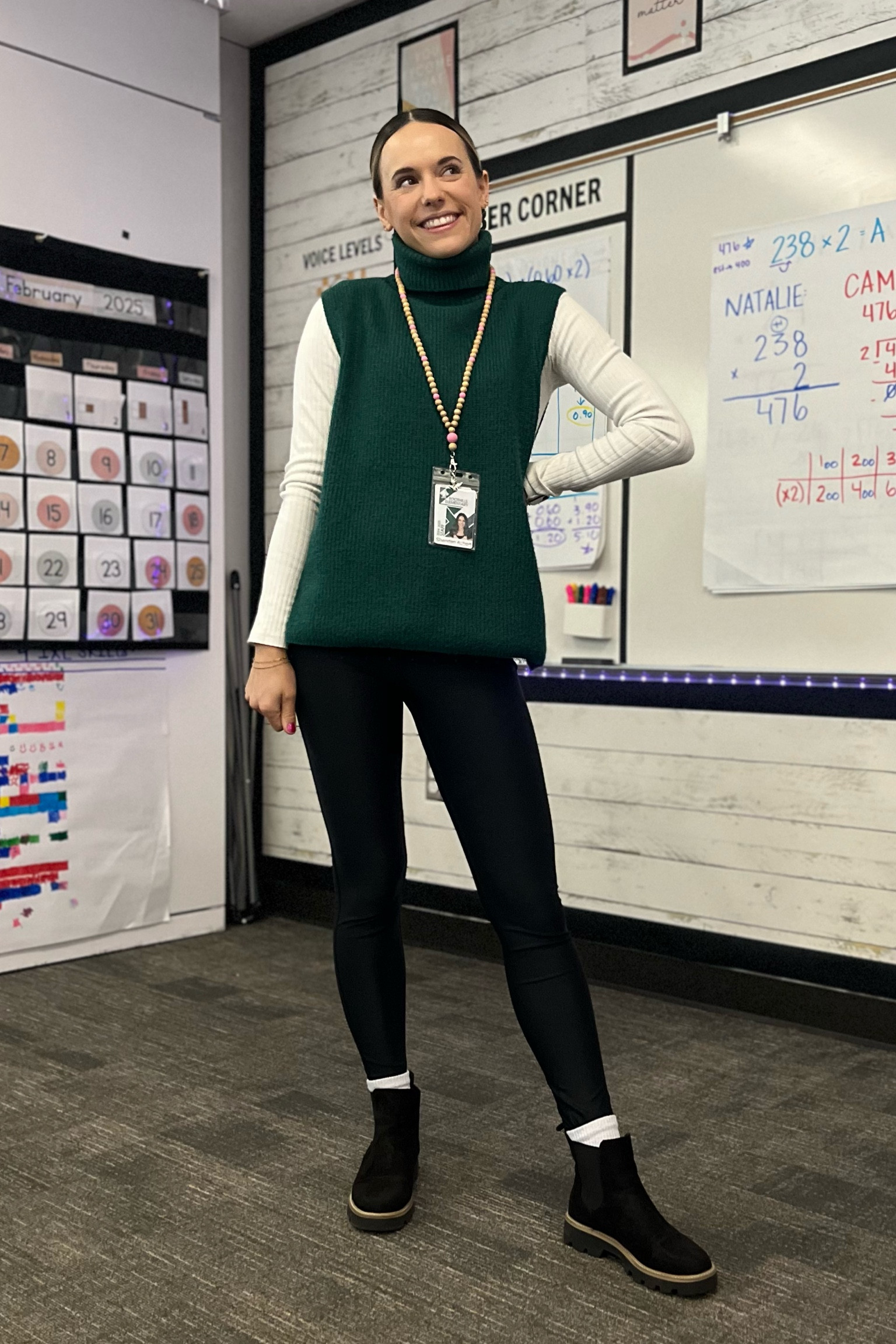 I’ve been living for this cute green sweater vest! So comfy and flattering. 