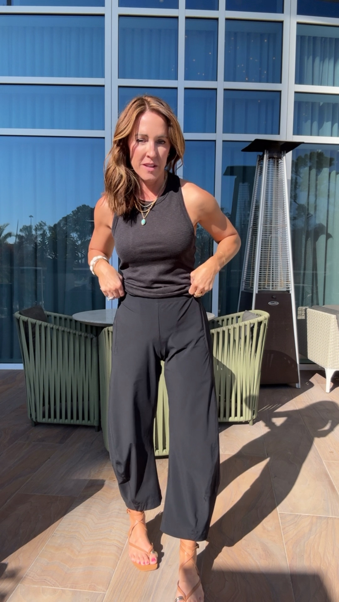 Giving the pants a slightly elevated casual vibe. 
Strappy sandal and a sleek tank
Size 2 petite pants. I’m 5’3"

#LTKTravel #LTKootd #LTKPetite