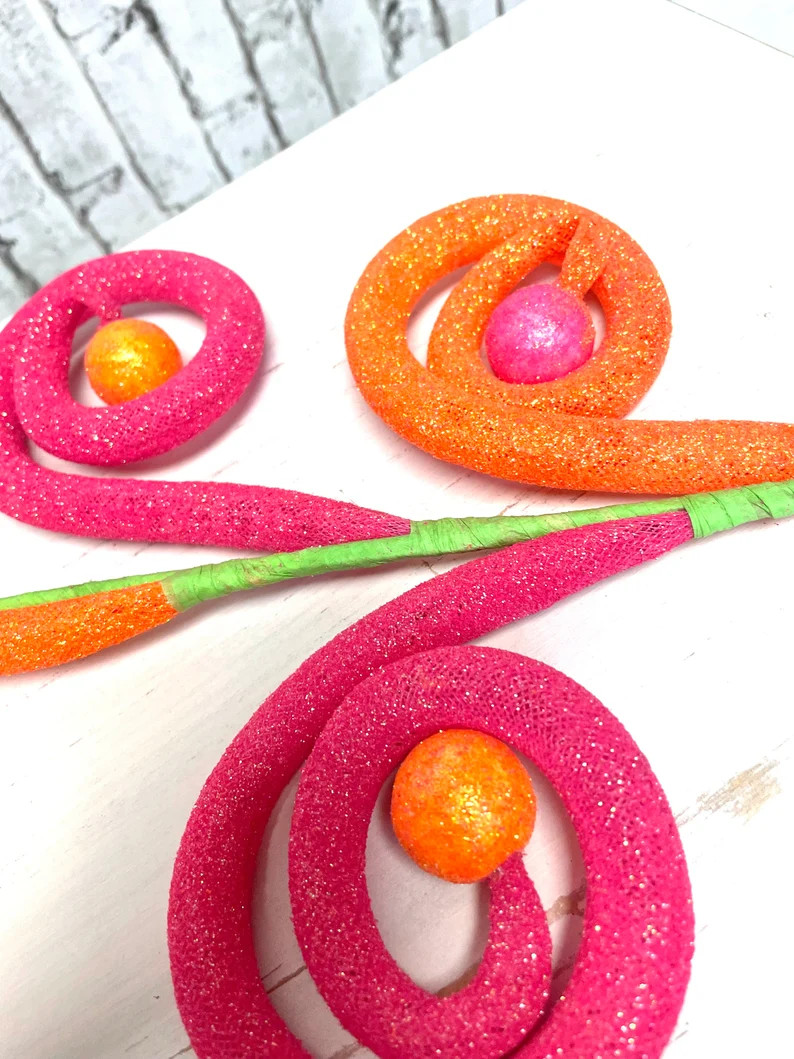 Hot Pink and Orange Curly Ball Spray, 63440BTOR, Spring Curly Ball Spray, Easter Curly Ball Spray... | Etsy (US)