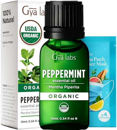 Gya Labs USDA Certified Organic Peppermint Essential Oil for Diffuser - Organic Peppermint Oil for Skin & Hair - 100% Pure Natural, Refreshing Aromatherapy (0.34 Fl Oz) | Amazon (US)