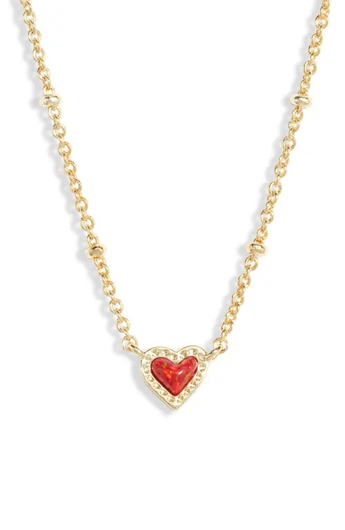 Kendra Scott Mini Ari Heart Pendant Necklace in Gold Red Kyocera Opal at Nordstrom | Nordstrom