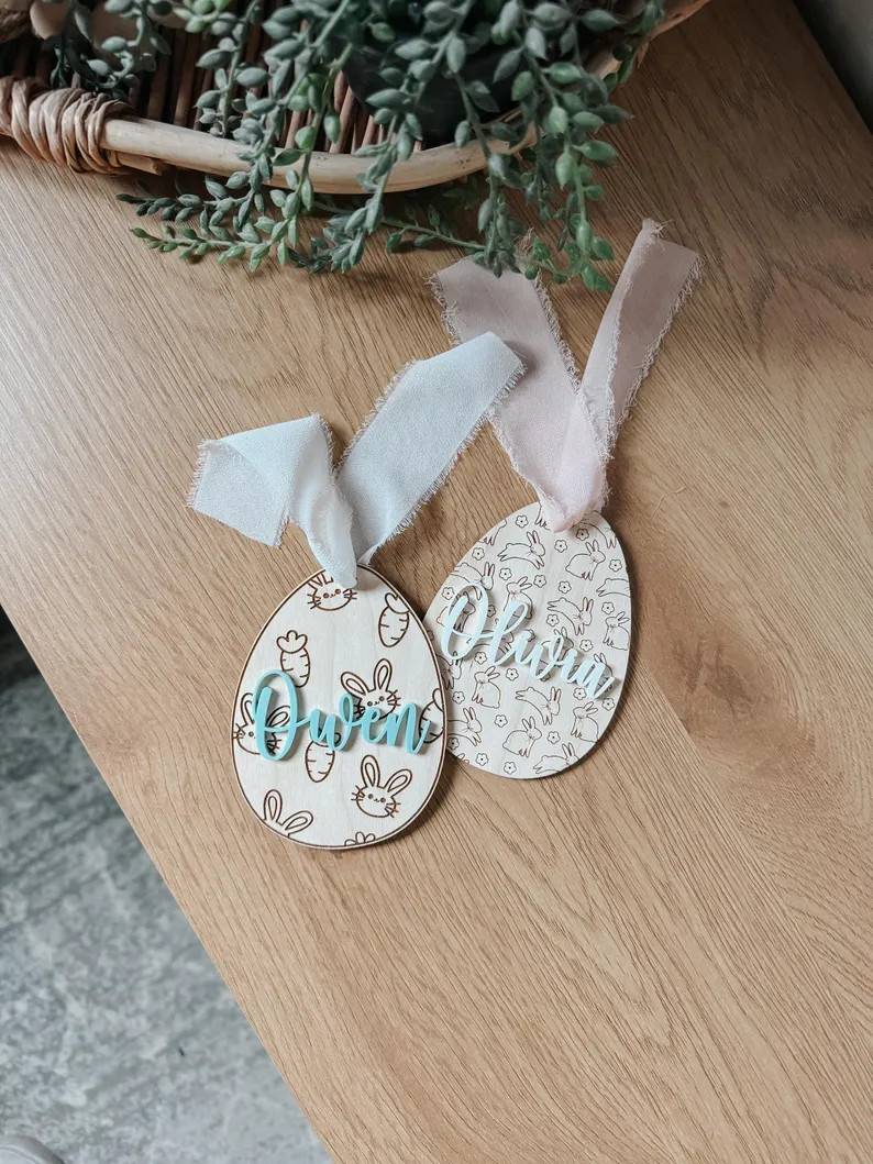 Easter Tags | Easter Name Tags | Easter Basket | Easter Decor | Name Tag | Engraved Name | Wooden... | Etsy (US)