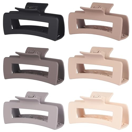 Sisiaipu 4 Inch Big Hair Claw Clips 6 Pcs Large Claw for Thick Hair Square Hair Clips for Women Rectangle Hair Clips Nonslip Acrylic Banana Jaw Clips Hair Accessories for Girls (Chocolate) | Amazon (US)