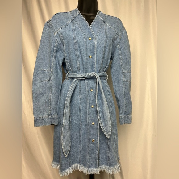 Nanushka Denim Dress Jacket Western Belt Tie In Light Denim Sz Small | Poshmark