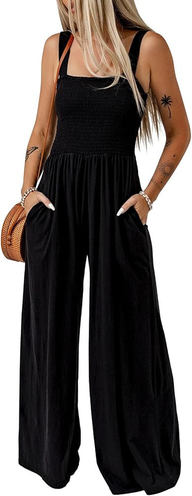 Dokotoo Women's Casual Loose Overalls Jumpsuits One Piece Sleeveless Wide Leg Long Pant Rompers W... | Amazon (US)