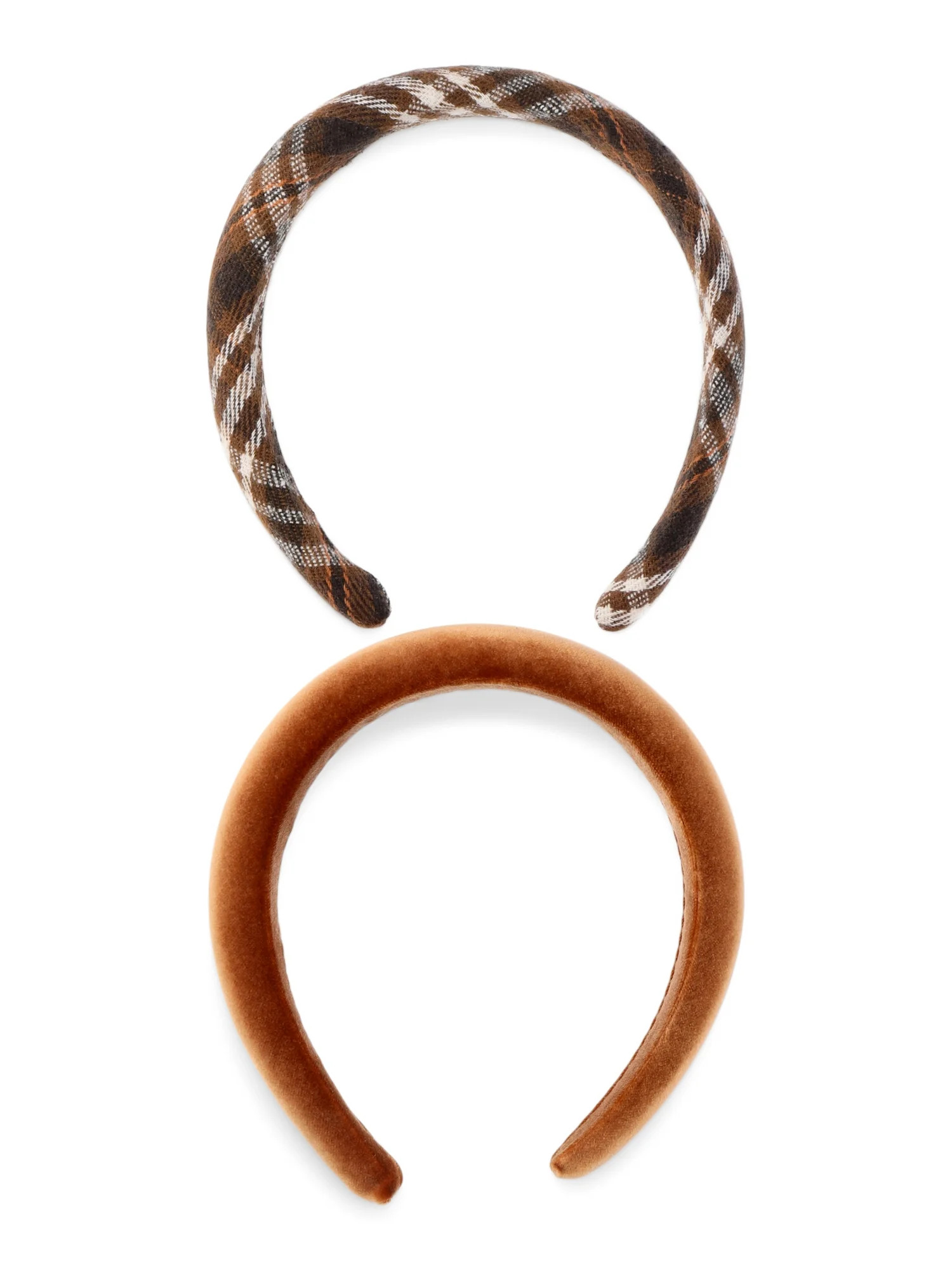 No Boundaries Women's Juniors Plaid and Velvet Headband 2-Pack, Tan | Walmart (US)
