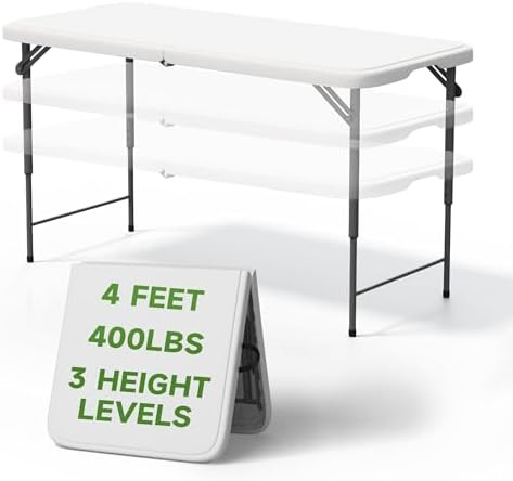 Folding Table 4 Foot - 3-Position Adjustable Height, Heavy Duty 400 lbs Capacity - Portable Table... | Amazon (US)
