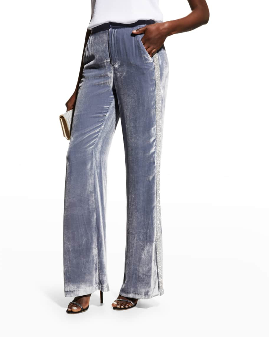 Cinq a Sept Shirley Rhinestone-Side Velvet Pants | Neiman Marcus