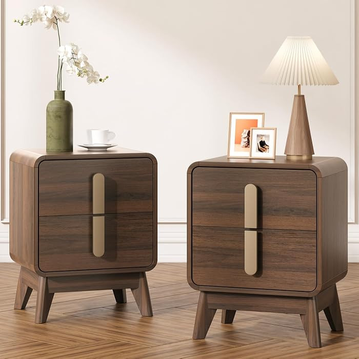 JOINICE, Nightstands Set of 2, Mid Century Modern Nightstand with Drawers, Bedside Tables with So... | Amazon (US)