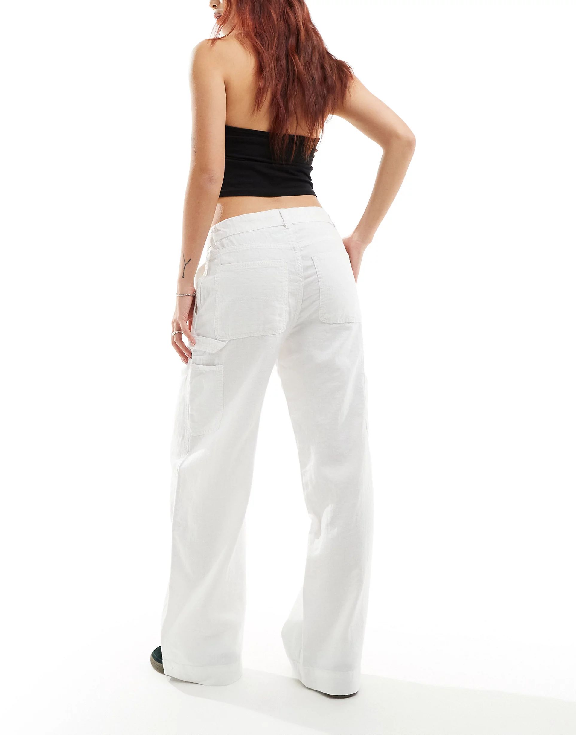 Weekday Jamie linen mix workwear trousers in white | ASOS (Global)
