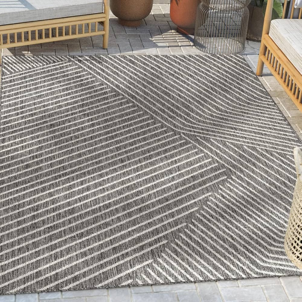 Well Woven Linden Black Indoor/Outdoor Flat Weave Pile Stripes Geometric Pattern Area Rug 8x10 (7... | Amazon (US)