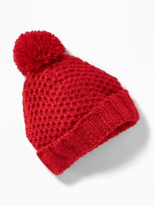 Old Navy Baby Honeycomb-Knit Pom-Pom Beanie For Baby In The Red Size 0-6 M | Old Navy US