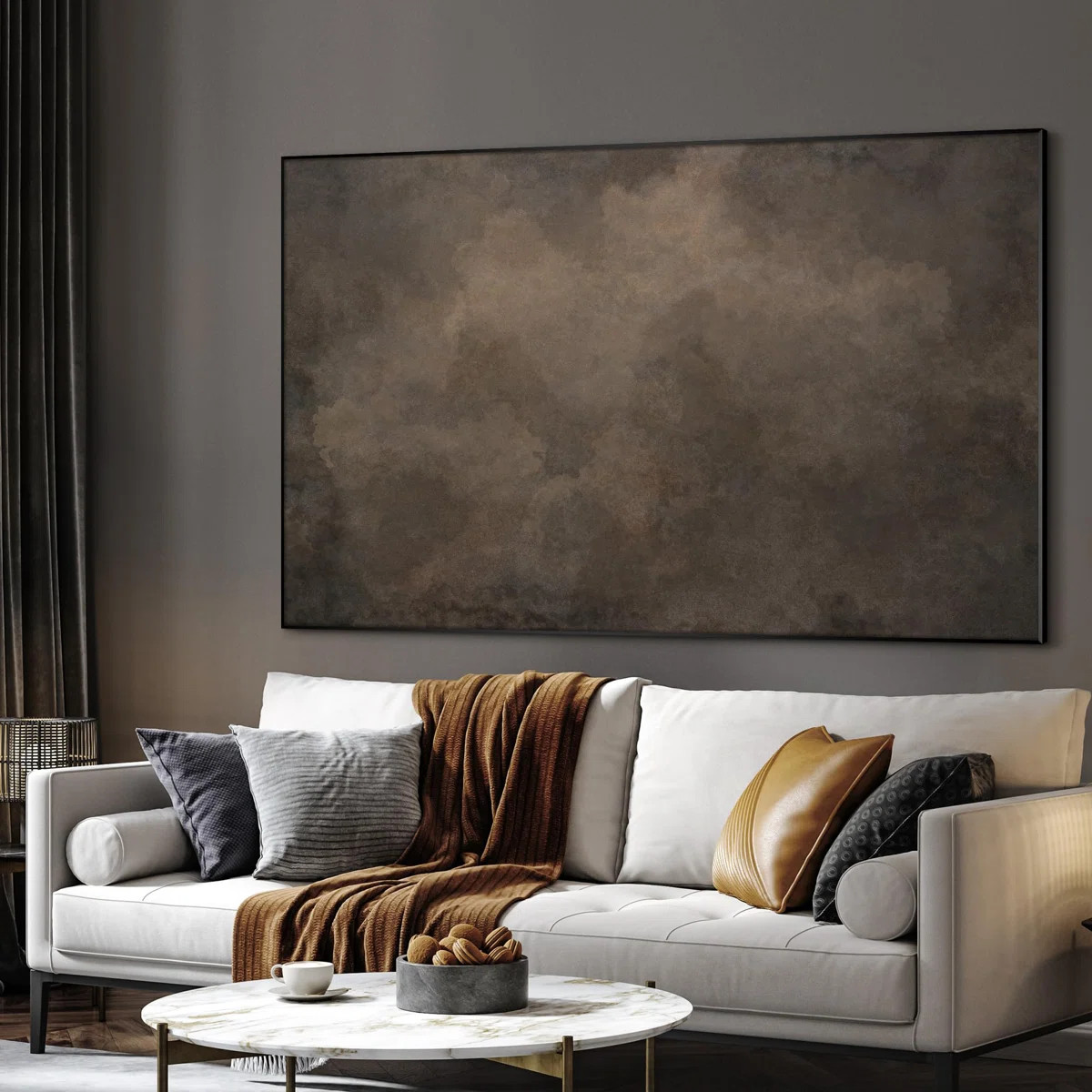 Extra Large Framed Wall Art Neutral Cloudy Abstract Illustration, Soft Atmospheric Design for Hom... | Wayfair North America