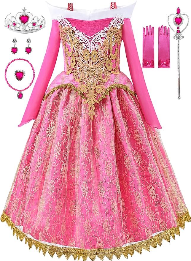 Aoiviss Girls Sleeping Beauty Costume Aurora Princess Dress Up Clothes Cosplay Birthday Halloween... | Amazon (US)