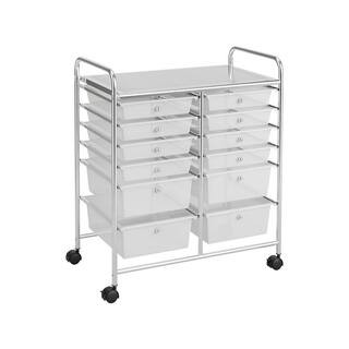 12-Drawers Plastic Rolling Storage Cart with Organizer Top in Clear | The Home Depot