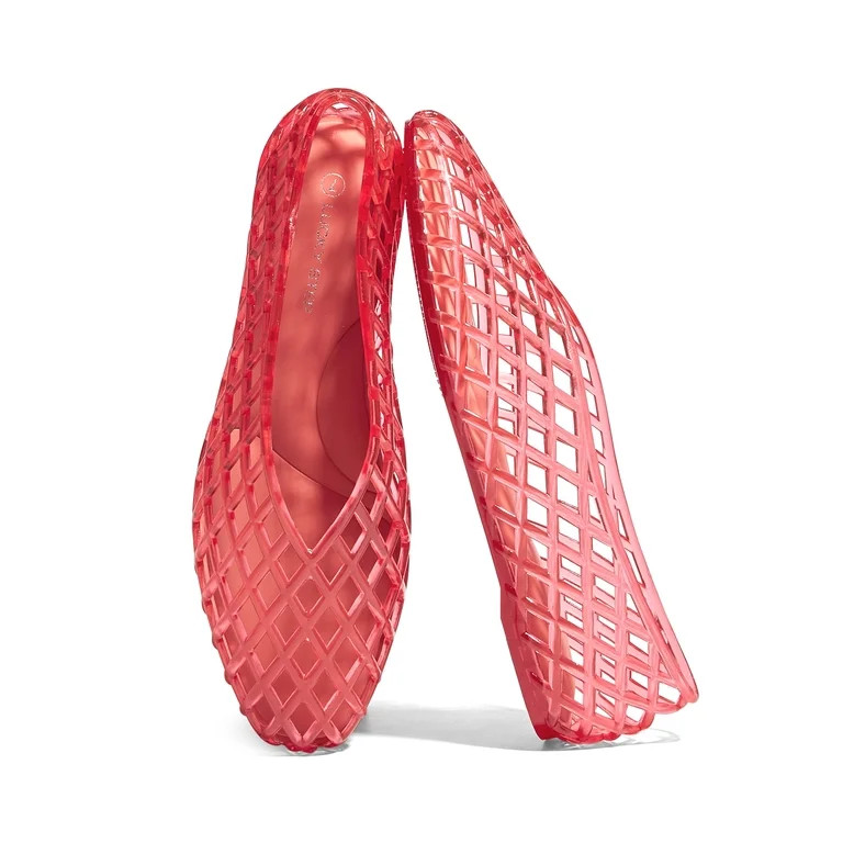 LUCKY STEP Jelly Mesh Ballet Flats Casual Comfort Clear Breathable Sandals,Red,Womens | Walmart (US)