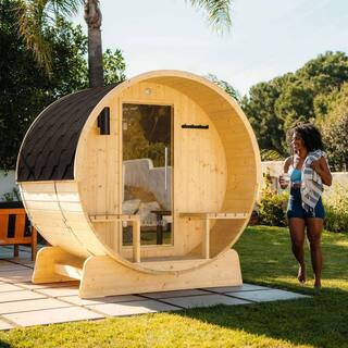 Outdoor Indoor Finland Pine Wet Dry Barrel Sauna 3-5 Person Front Porch Canopy 4.5 kW ETL Certifi... | The Home Depot
