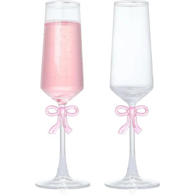 Set of 2 Ultra-Clear Crystal Flutes with Reinforced Stems and Romantic Pink Bow 8oz | Wayfair North America