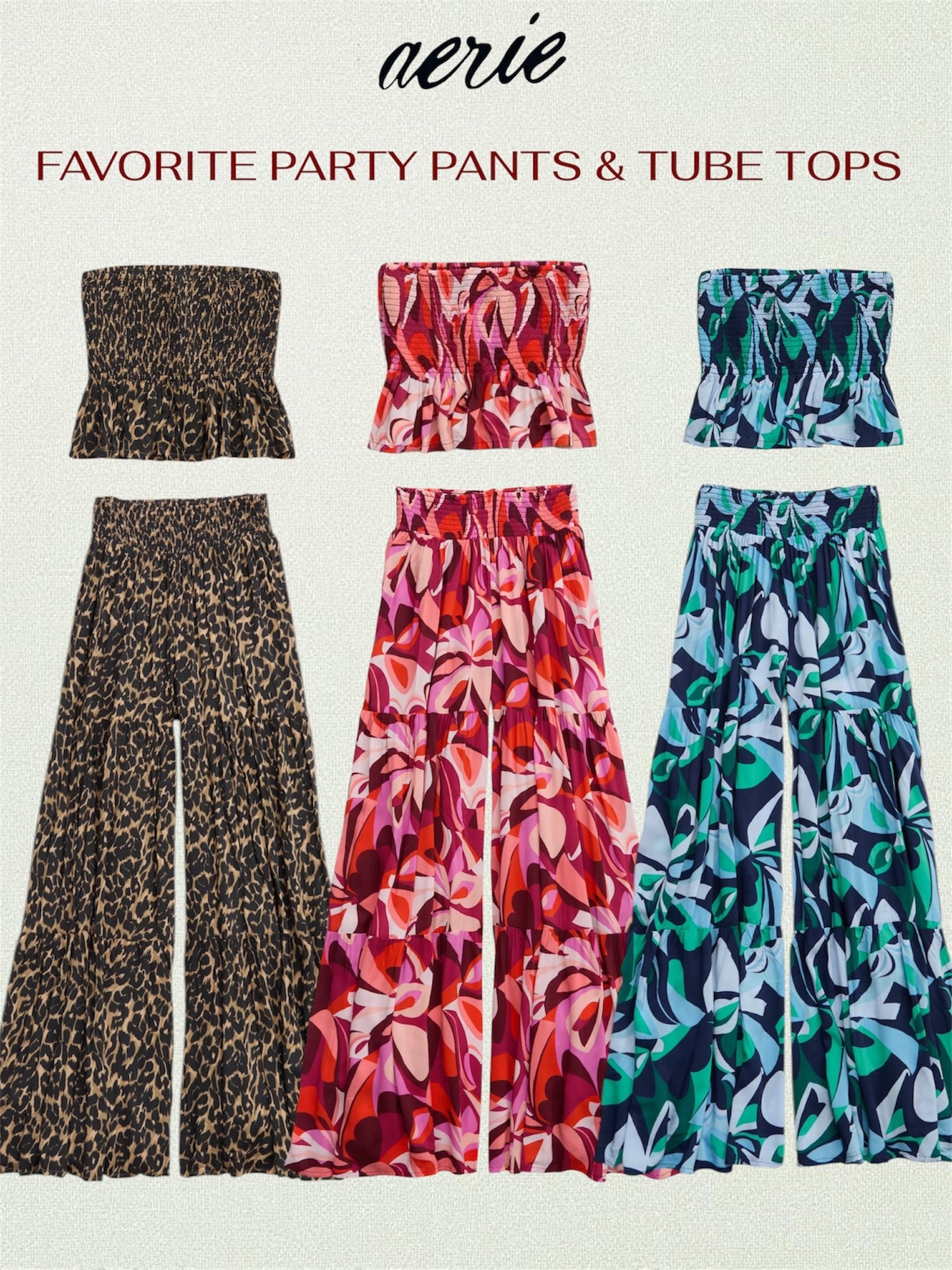 New arrivals trending now for spring and summer: Aerie party pant and Aerie party smoked tube top available in a few prints. 20% off new arrivals with code: LTKAERIE20



Aerie favorite new arrivals, 

#LTKSeasonal #LTKFestival #LTKxAerie #LTKSaleAlert