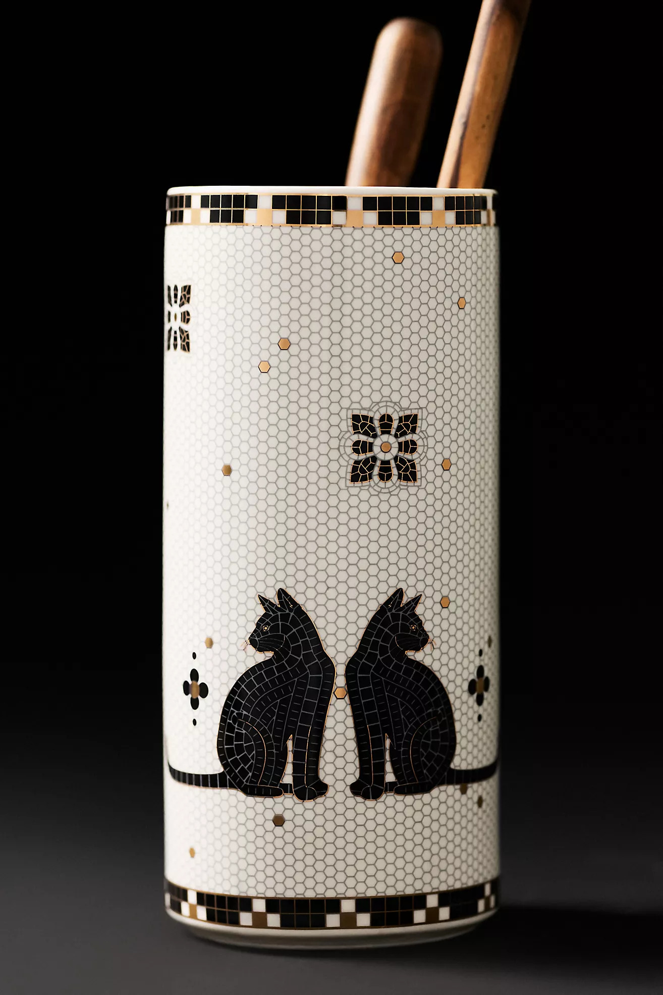 Bistro Tile Stoneware 24k Gold Accent Halloween Vase | Anthropologie (US)