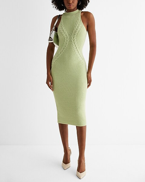Cable Knit High Neck Midi Sweater Dress | Express