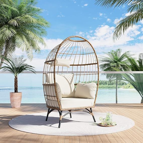 Wicker Egg Chair Rattan Chair Brown, Outdoor Patio Porch Lounge… | Amazon (US)