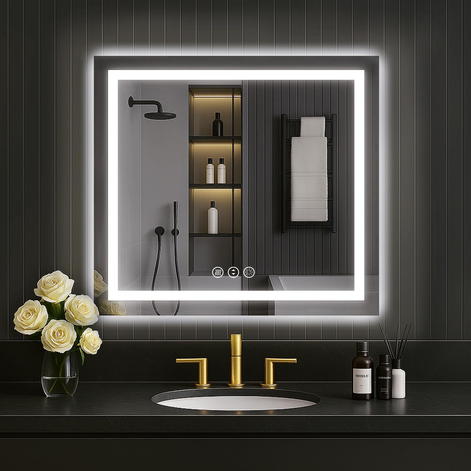 LOAAO 28X36 LED Bathroom Mirror with Lights, Anti-Fog, Dimmable, Backlit + Front Lit, Lighted Bat... | Amazon (US)