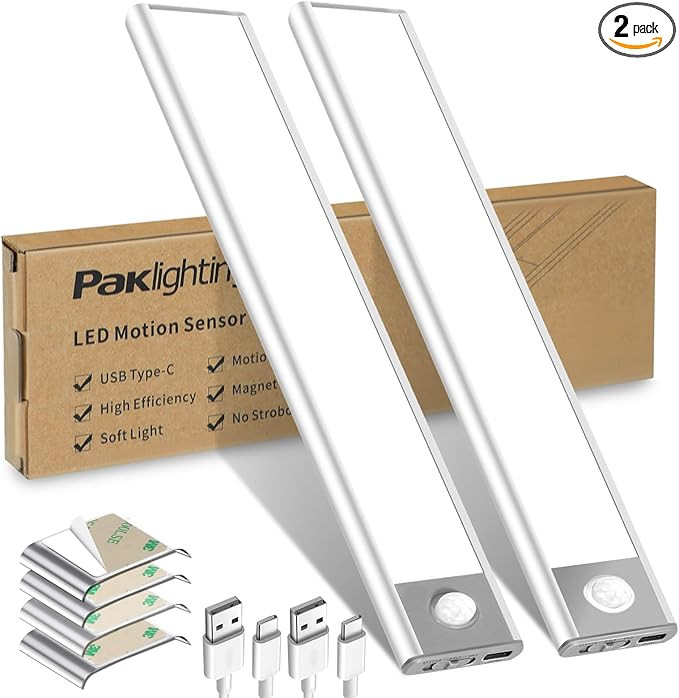 30LED Motion Sensor Under Cabinet Lights, 9.05in Closet Lights Rechargeable 1500mAh Battery Type-... | Amazon (US)