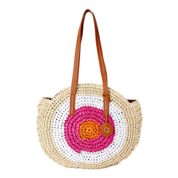 C. Wonder Women’s Haven Round Circle Straw Tote Bag Natural - Walmart.com | Walmart (US)