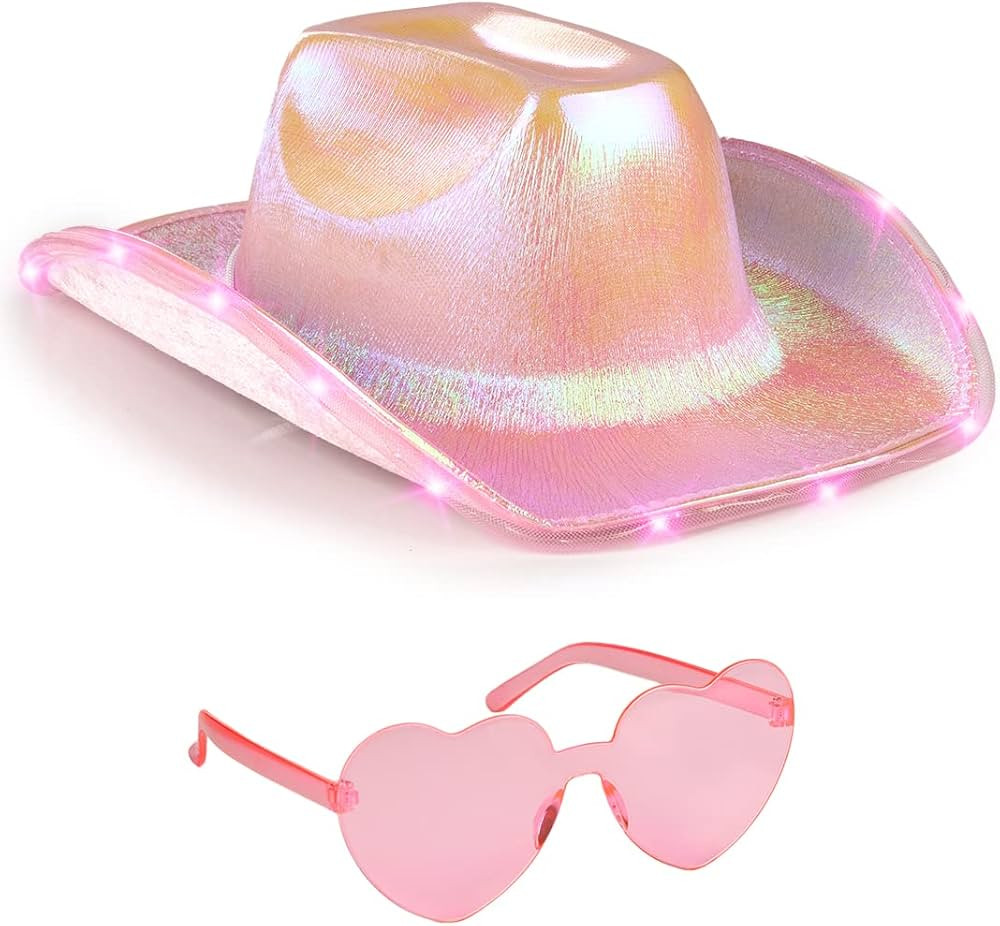 Funcredible Pink Light Up Cowboy Hat and Glasses - Led Cowgirl Hat for Girls - Neon Cowboy Hat - ... | Amazon (US)