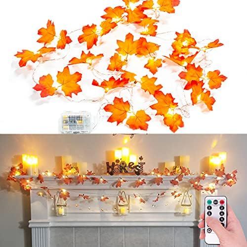 Thanksgiving Decorations Golden Maple Lighted Fall Garland 10ft 20 LEDs 2Pack Maple Leaves Waterp... | Amazon (US)