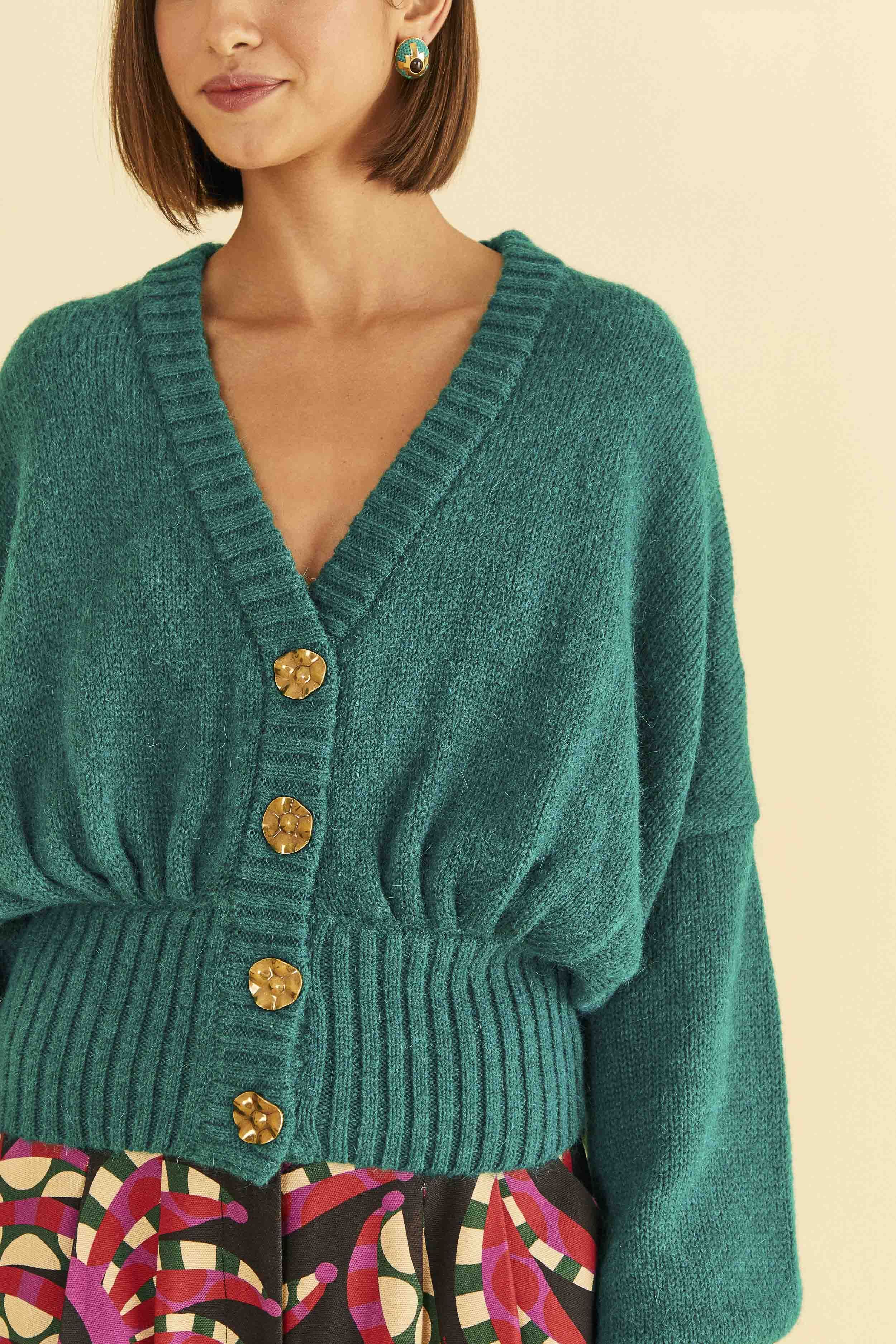 Emerald Bubble Knit Cardigan | FarmRio