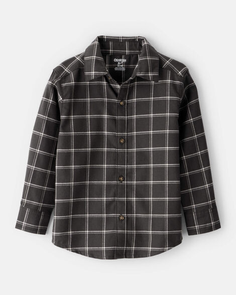 Toddler Boy Plaid Cotton Long-Sleeve Button-Down Shirt - Black | Carter's Inc